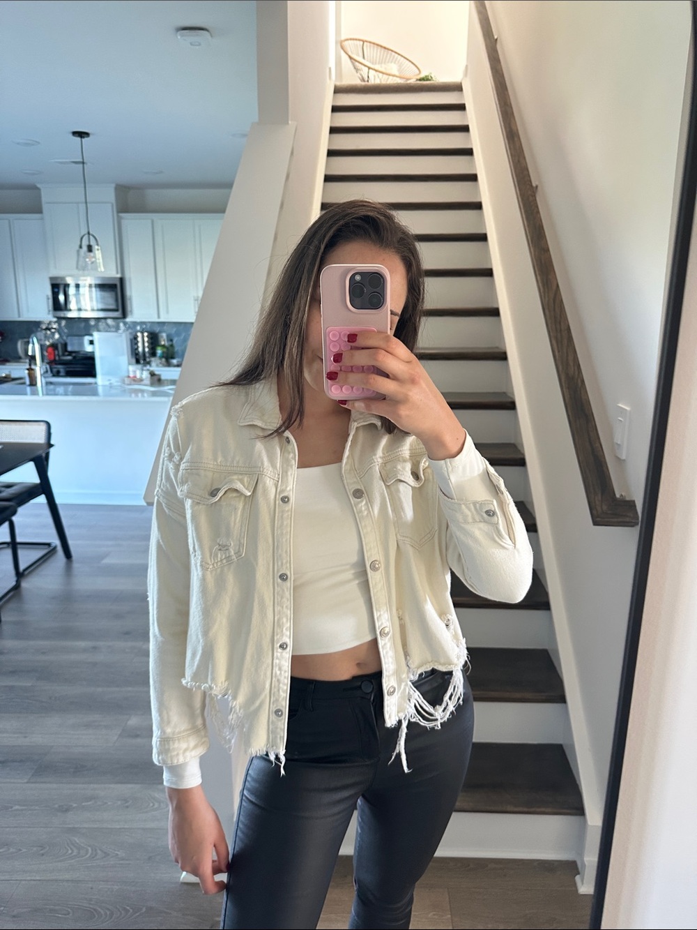 BBJ Los Angeles Distressed Cream Button-Front Crop Jacket | Women's XS